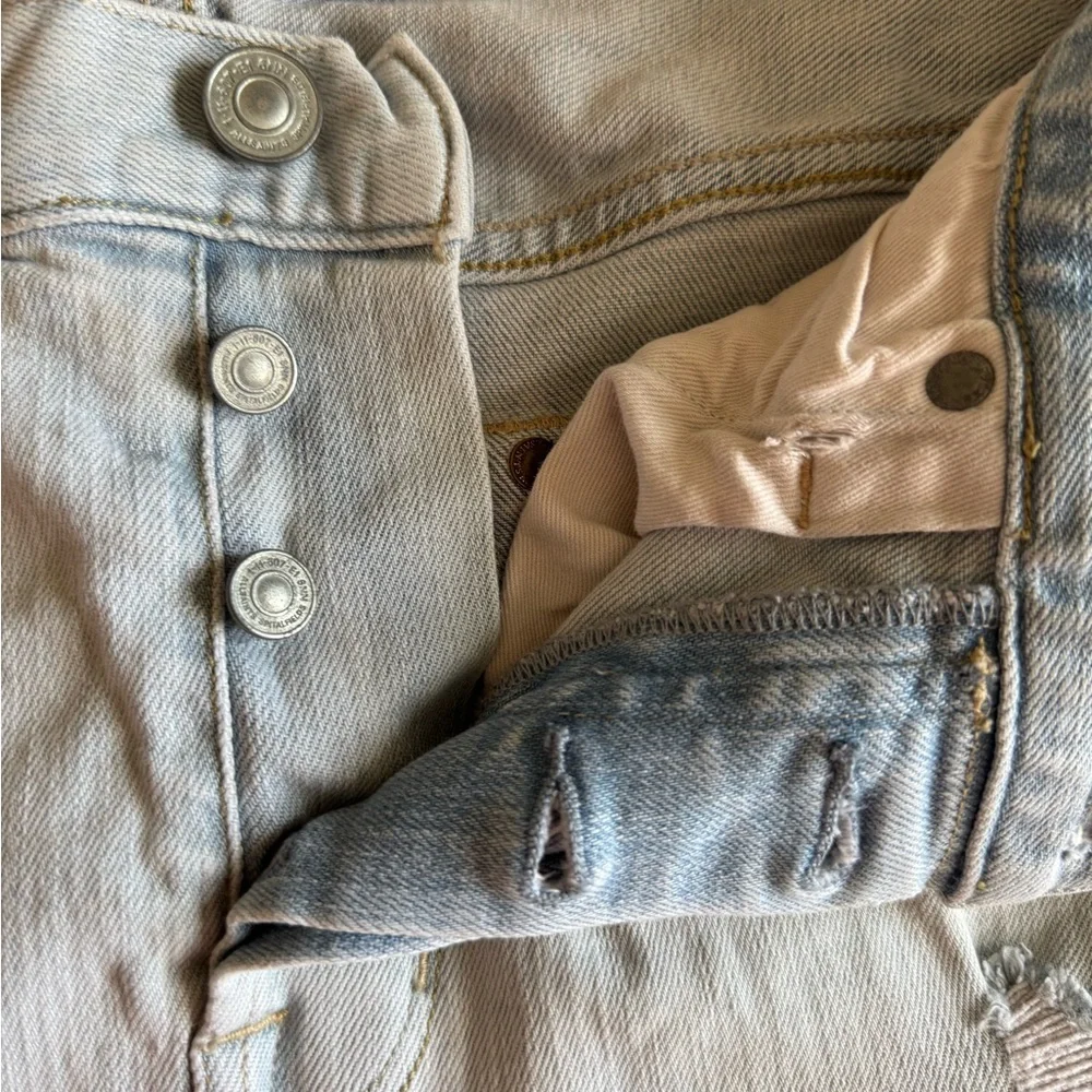 All Saints Distressed Light Wash Women's Cigarette Button Fly Skinny Jeans Sz30